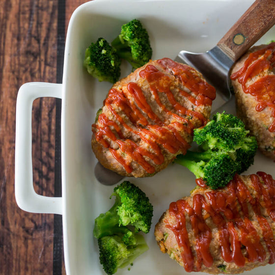 Mini Turkey & Veggie Meatloaves with Sweet Potato Fries/Puffs