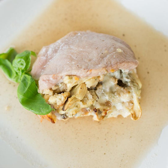 Big Bleu Stuffed Pork Chops with Wine Sauce and Broccoli  -  Chicken
