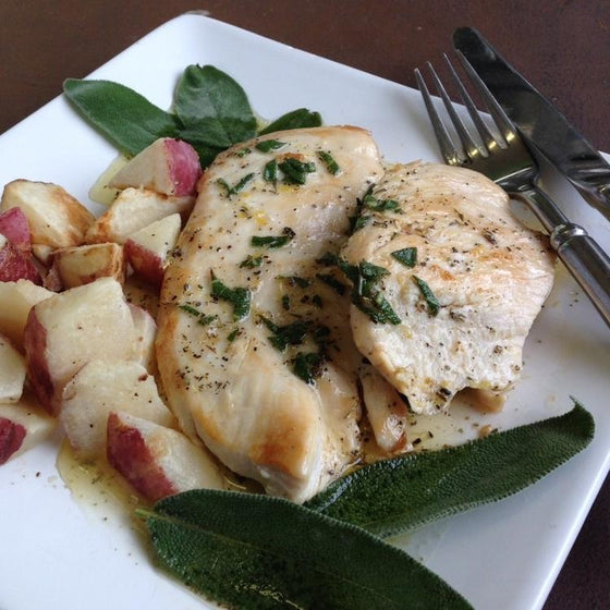 Chicken Paillard Cutlets with Sage Brown Butter Sauce and Broccoli*  -  Chicken