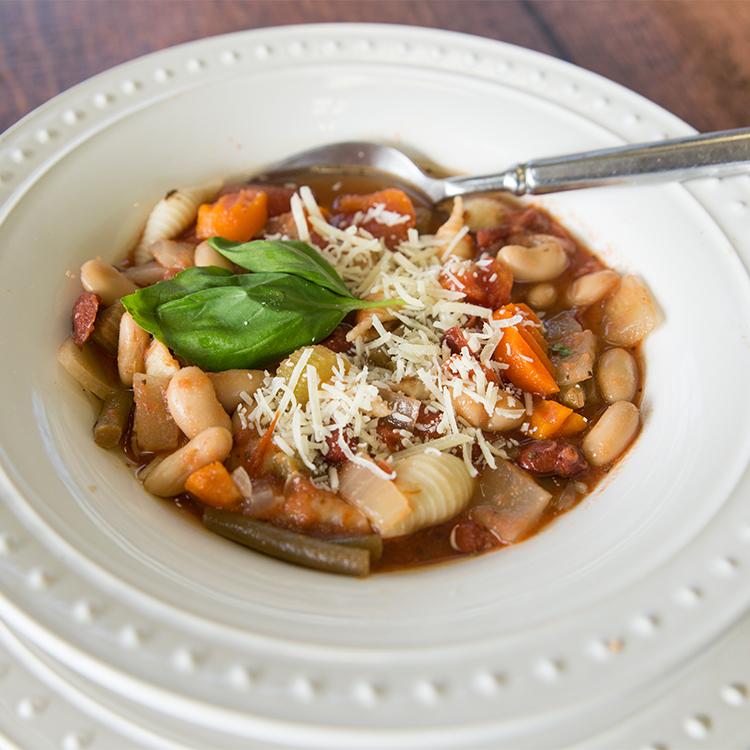 Italian Minestrone Vegetarian Stew with Ciabatta Bread (Stove, Slow Cooker, or Pressure Cooker)  -  Vegetarian
