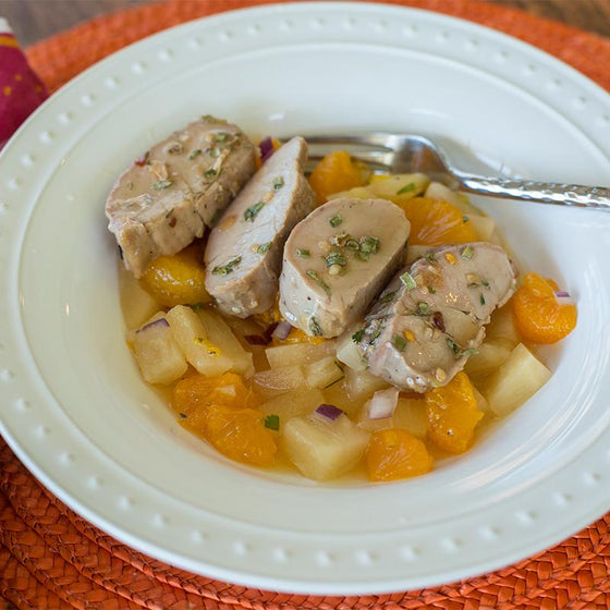 Jamaican Jerk Pork Tenderloin with Fruit Salsa and Basmati or Brown Rice  -  Pork