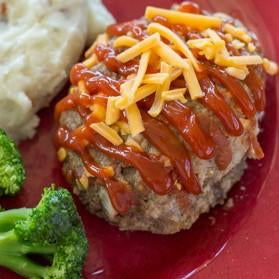 Mini BBQ Cheddar Meatloaves with Mashed Potatoes*  -  Beef