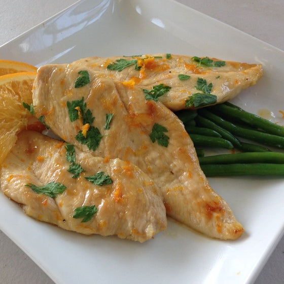 Orange Chicken Paillard with French Green Beans  -  Chicken