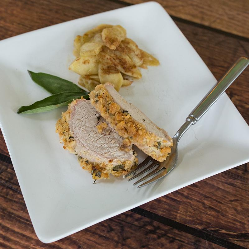 Sage Crusted Pork Roast with Scalloped Apples*  -  Pork