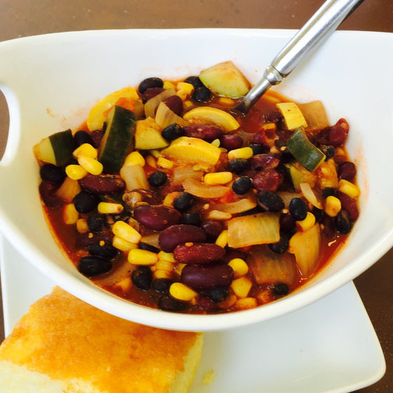 Summer Veggie Chili with Corn Muffins  -  Vegetarian