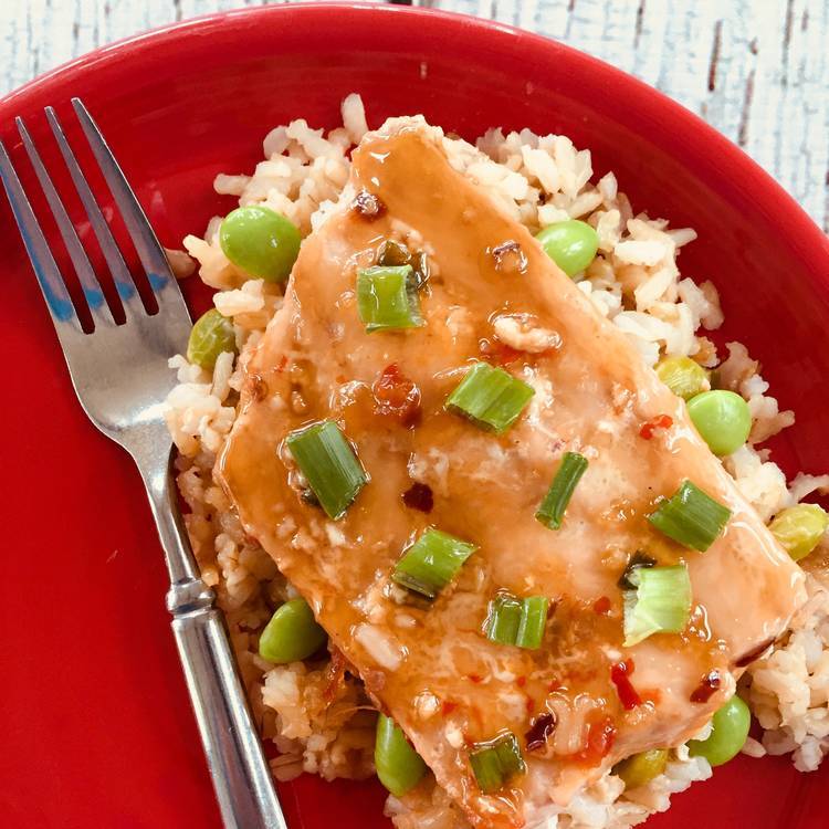 Sweet Chile Salmon over Basmati or Brown Rice Pilaf  -  Fish