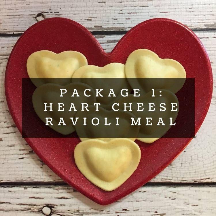 Valentine's Package #1: Heart Shaped Creamy Cheese Ravioli Complete Dinner  -  Vegetarian