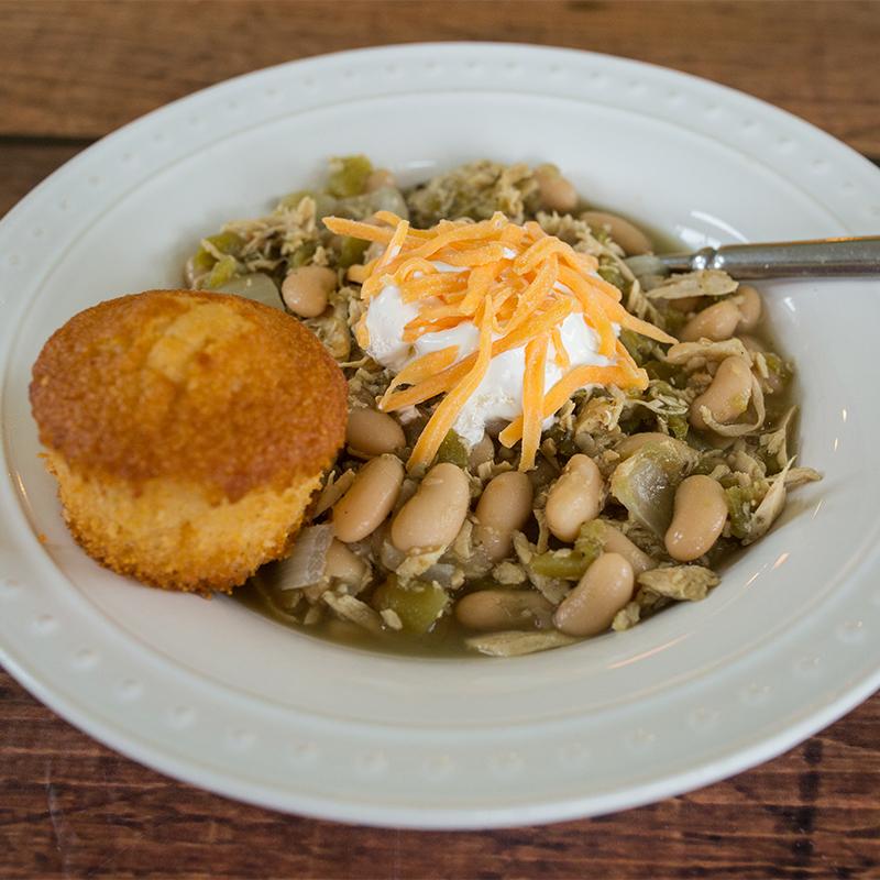 White Chicken Chili with Corn Muffins*  -  Chicken